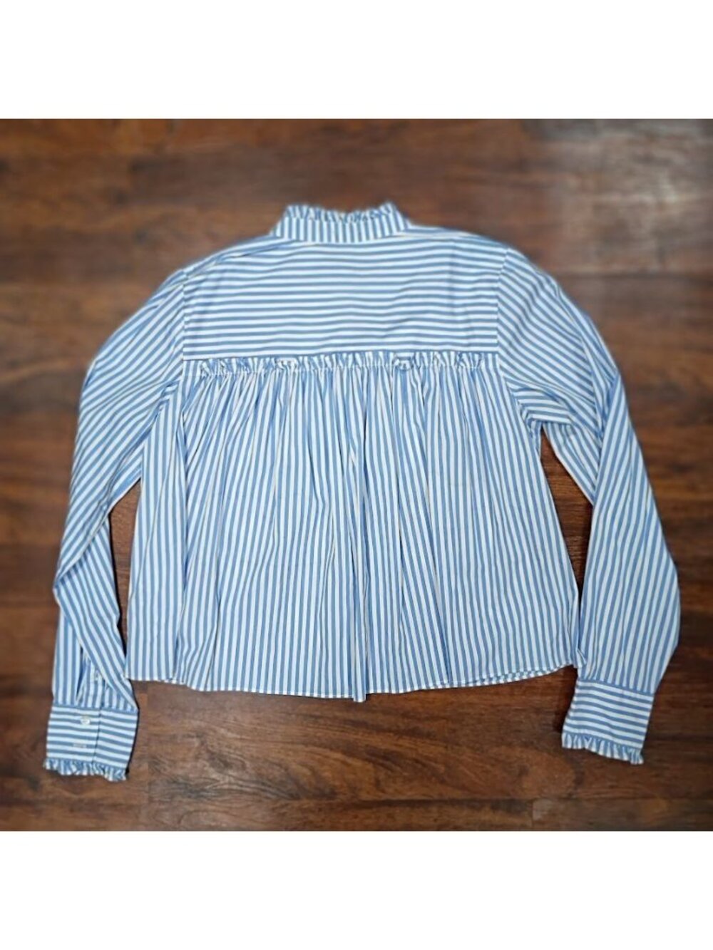 Veronica Beard Blue & White Striped Ruffle Collar Button-Down Shirt Size 6 - Picture 4 of 12